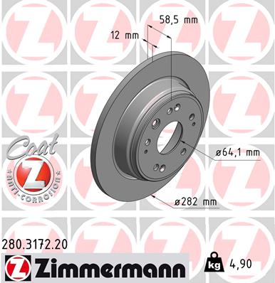 ZIMMERMANN Hátsó féktárcsa 280.3172.20_ZIM