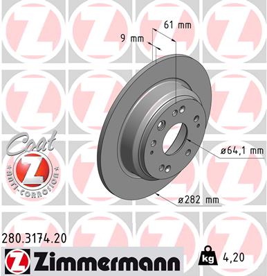 ZIMMERMANN Hátsó féktárcsa 280.3174.20_ZIM