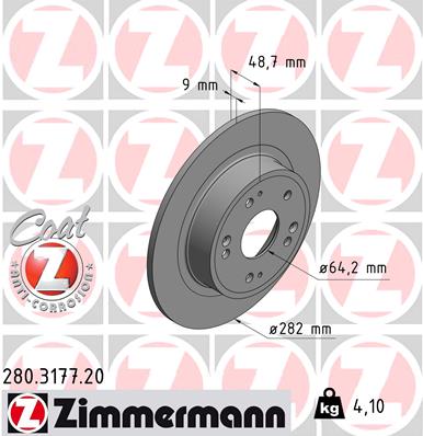 ZIMMERMANN Hátsó féktárcsa 280.3177.20_ZIM