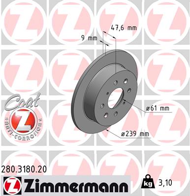 ZIMMERMANN Hátsó féktárcsa 280.3180.20_ZIM