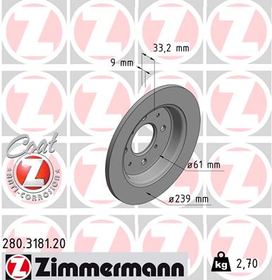 ZIMMERMANN Hátsó féktárcsa 280.3181.20_ZIM