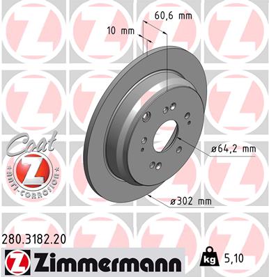 ZIMMERMANN Hátsó féktárcsa 280.3182.20_ZIM