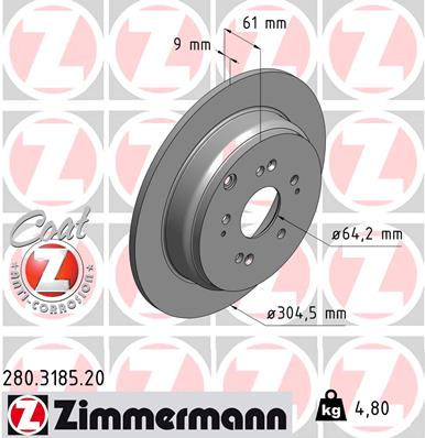 ZIMMERMANN Hátsó féktárcsa 280.3185.20_ZIM