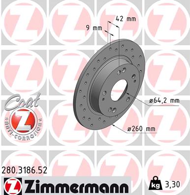 ZIMMERMANN Hátsó féktárcsa 280.3186.52_ZIM