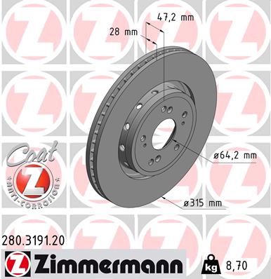 ZIMMERMANN Első féktárcsa 280.3191.20_ZIM