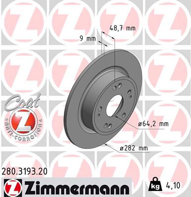 ZIMMERMANN Hátsó féktárcsa 280.3193.20_ZIM