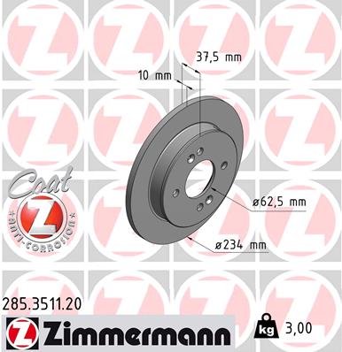 ZIMMERMANN Hátsó féktárcsa 285.3511.20_ZIM