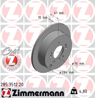 ZIMMERMANN Hátsó féktárcsa 285.3512.20_ZIM