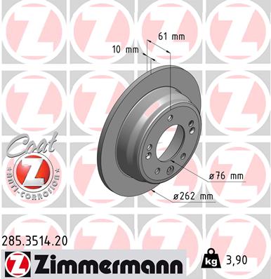 ZIMMERMANN Hátsó féktárcsa 285.3514.20_ZIM