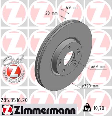 ZIMMERMANN Első féktárcsa 285.3516.20_ZIM