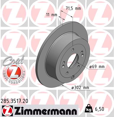 ZIMMERMANN Hátsó féktárcsa 285.3517.20_ZIM