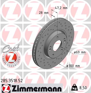 ZIMMERMANN Első féktárcsa 285.3518.52_ZIM