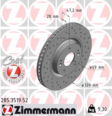 ZIMMERMANN Első féktárcsa 285.3519.52_ZIM