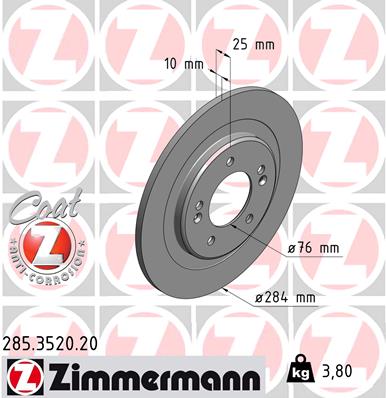 ZIMMERMANN Hátsó féktárcsa 285.3520.20_ZIM