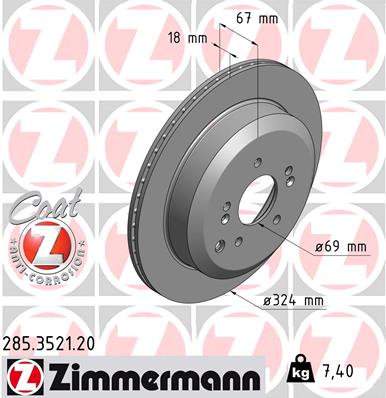 ZIMMERMANN Hátsó féktárcsa 285.3521.20_ZIM