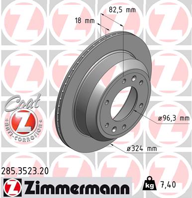 ZIMMERMANN Hátsó féktárcsa 285.3523.20_ZIM