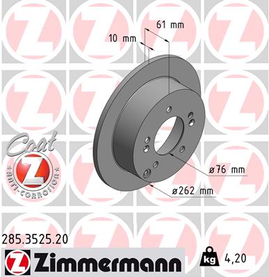 ZIMMERMANN Hátsó féktárcsa 285.3525.20_ZIM