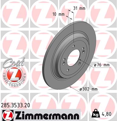 ZIMMERMANN Hátsó féktárcsa 285.3533.20_ZIM