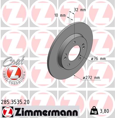 ZIMMERMANN Hátsó féktárcsa 285.3535.20_ZIM