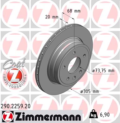 ZIMMERMANN Hátsó féktárcsa 290.2259.20_ZIM