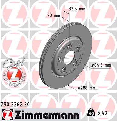 ZIMMERMANN Hátsó féktárcsa 290.2262.20_ZIM