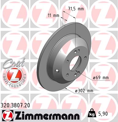 ZIMMERMANN Hátsó féktárcsa 320.3807.20_ZIM