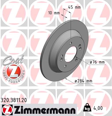 ZIMMERMANN Hátsó féktárcsa 320.3811.20_ZIM