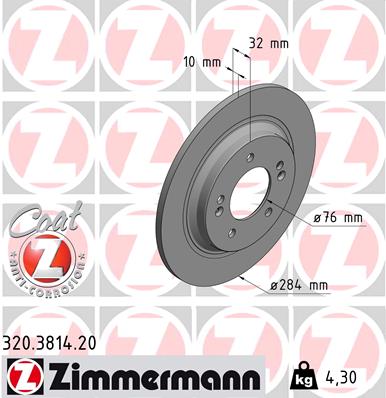 ZIMMERMANN Hátsó féktárcsa 320.3814.20_ZIM