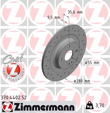 ZIMMERMANN Hátsó féktárcsa 370.4402.52_ZIM