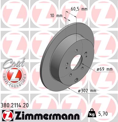 ZIMMERMANN Hátsó féktárcsa 380.2114.20_ZIM