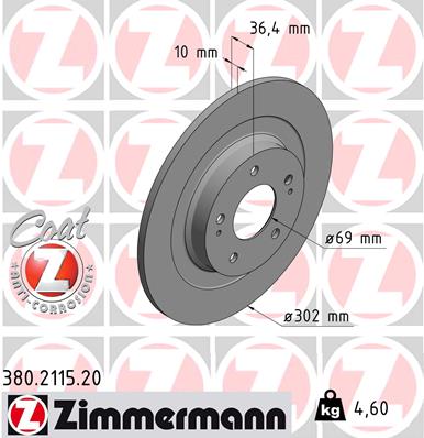 ZIMMERMANN Hátsó féktárcsa 380.2115.20_ZIM