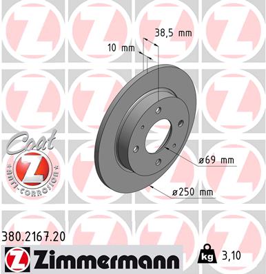 ZIMMERMANN Hátsó féktárcsa 380.2167.20_ZIM