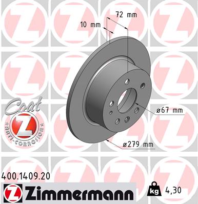 ZIMMERMANN Hátsó féktárcsa 400.1409.20_ZIM