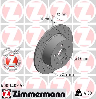 ZIMMERMANN Hátsó féktárcsa 400.1409.52_ZIM