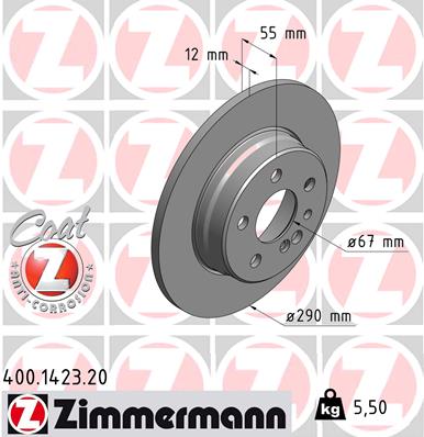 ZIMMERMANN Hátsó féktárcsa 400.1423.20_ZIM