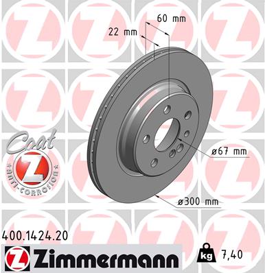 ZIMMERMANN Hátsó féktárcsa 400.1424.20_ZIM