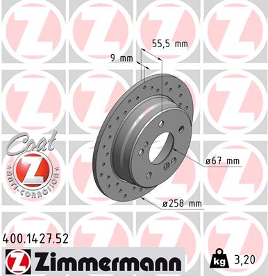 ZIMMERMANN Hátsó féktárcsa 400.1427.52_ZIM