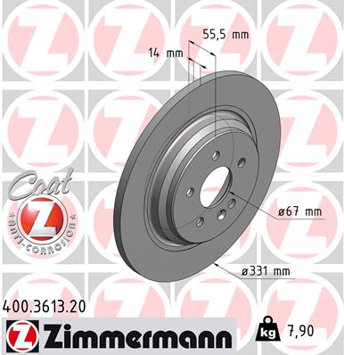 ZIMMERMANN Hátsó féktárcsa 400.3613.20_ZIM