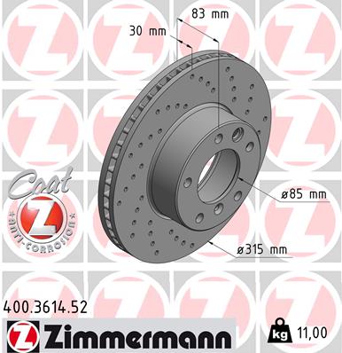 ZIMMERMANN Első féktárcsa 400.3614.52_ZIM