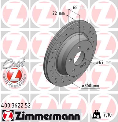 ZIMMERMANN Hátsó féktárcsa 400.3622.52_ZIM