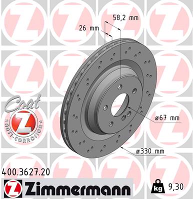 ZIMMERMANN Hátsó féktárcsa 400.3627.20_ZIM