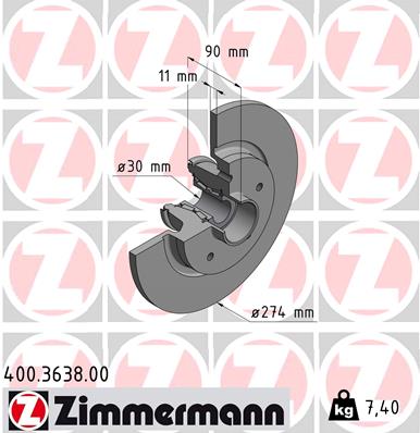 ZIMMERMANN Hátsó féktárcsa 400.3638.00_ZIM