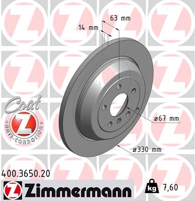 ZIMMERMANN Hátsó féktárcsa 400.3650.20_ZIM