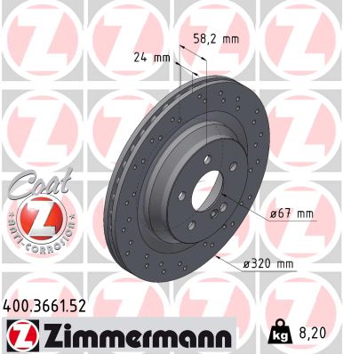 ZIMMERMANN Hátsó féktárcsa 400.3661.52_ZIM