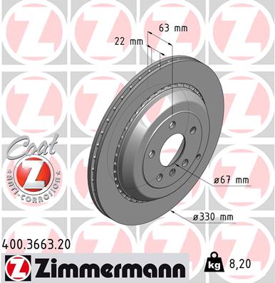 ZIMMERMANN Hátsó féktárcsa 400.3663.20_ZIM