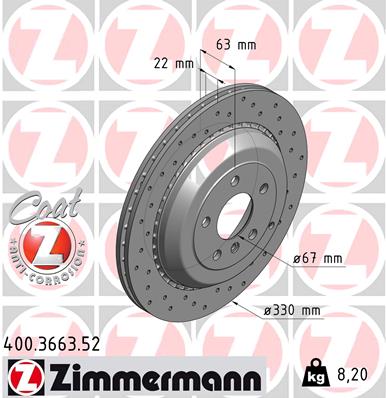 ZIMMERMANN Hátsó féktárcsa 400.3663.52_ZIM