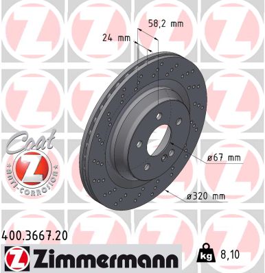 ZIMMERMANN Hátsó féktárcsa 400.3667.20_ZIM