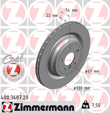 ZIMMERMANN Hátsó féktárcsa 400.3687.20_ZIM