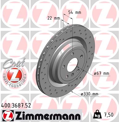 ZIMMERMANN Hátsó féktárcsa 400.3687.52_ZIM