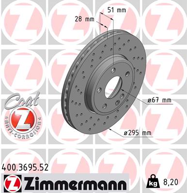 ZIMMERMANN Első féktárcsa 400.3695.52_ZIM